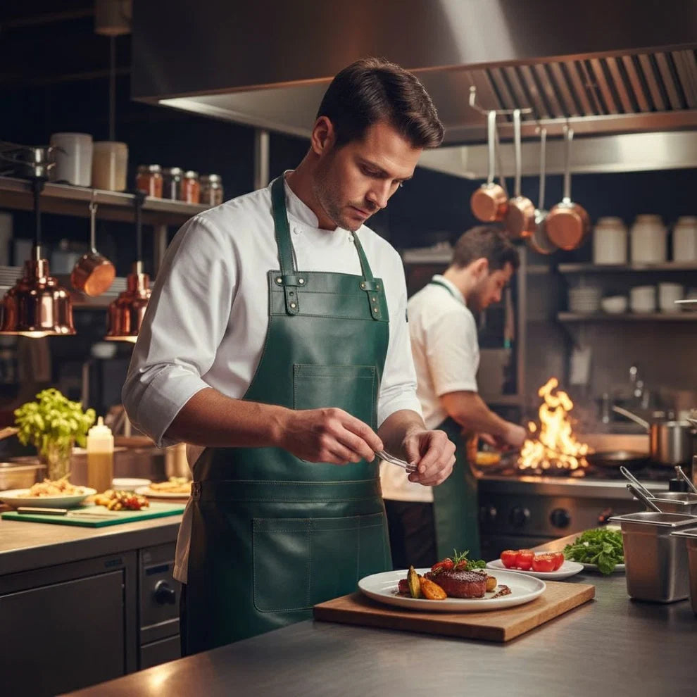 Green Leather BBQ & Work Apron | Full Grain