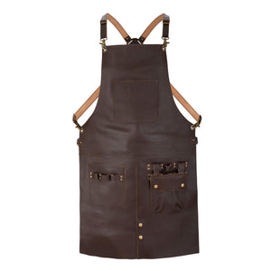 Adjustable leather cross-back straps with metal buckles and clips