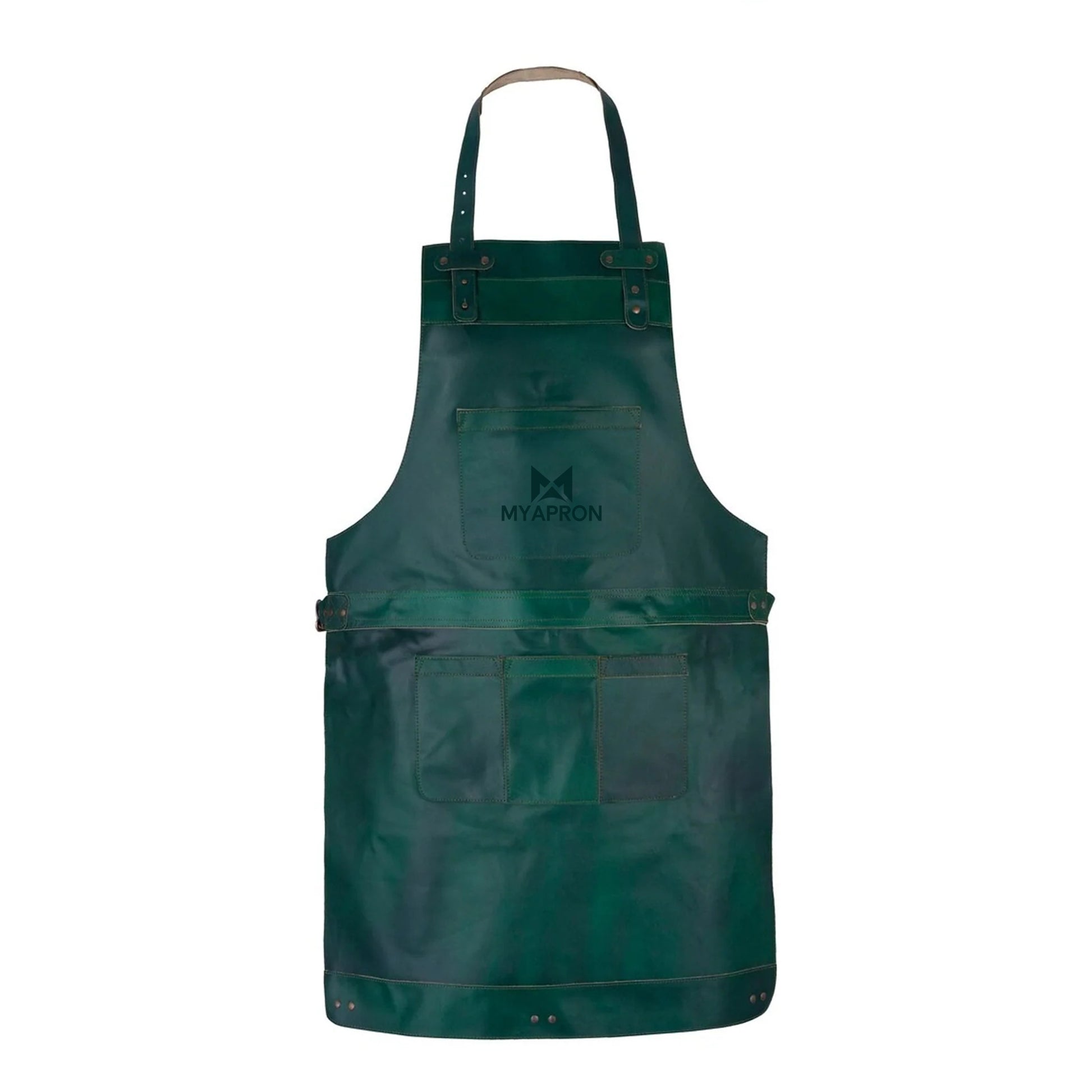 Waxed brown leather apron personalised with a custom business logo