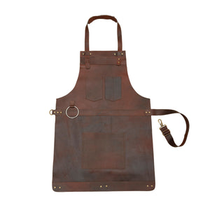 Close-up of the distressed dark brown full-grain leather texture