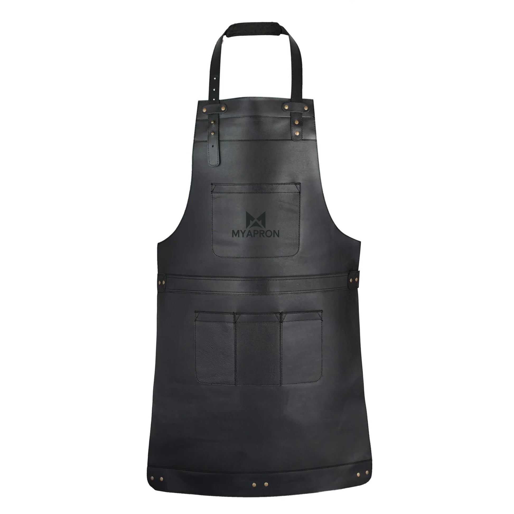 Custom logo engraved on a full-grain leather apron