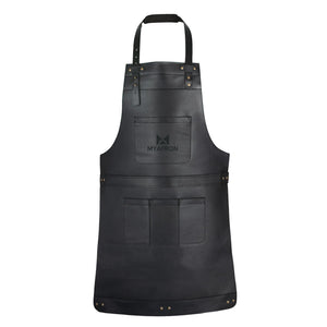 Custom logo engraved on a full-grain leather apron